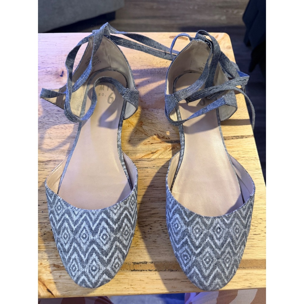 Mix No. 6 Otisa Geometric Chevron AnkleWrapTie Pointed Toe Flats Black White 9.5
